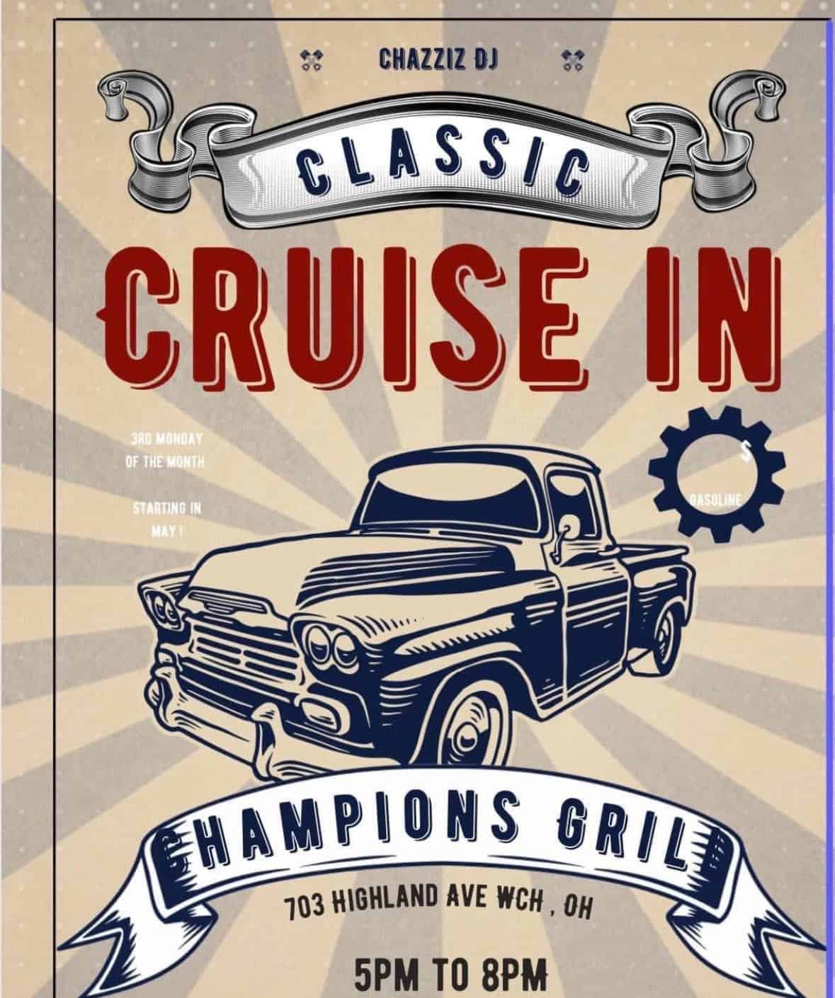 Chazziz DJ Classic Cruise In at Champions Grill event at Champions Grill in Washington Court House, OH on August 17, 2026