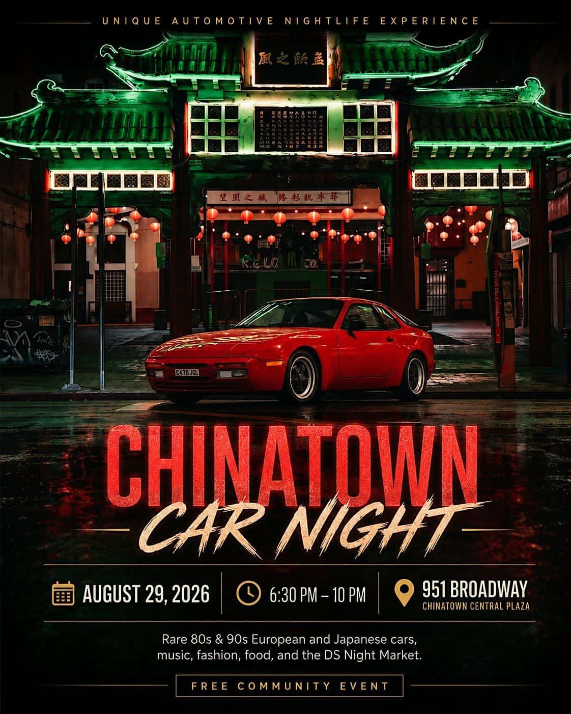 Chinatown Car Night event at Chinatown Central Plaza in Los Angeles, CA on August 29, 2026