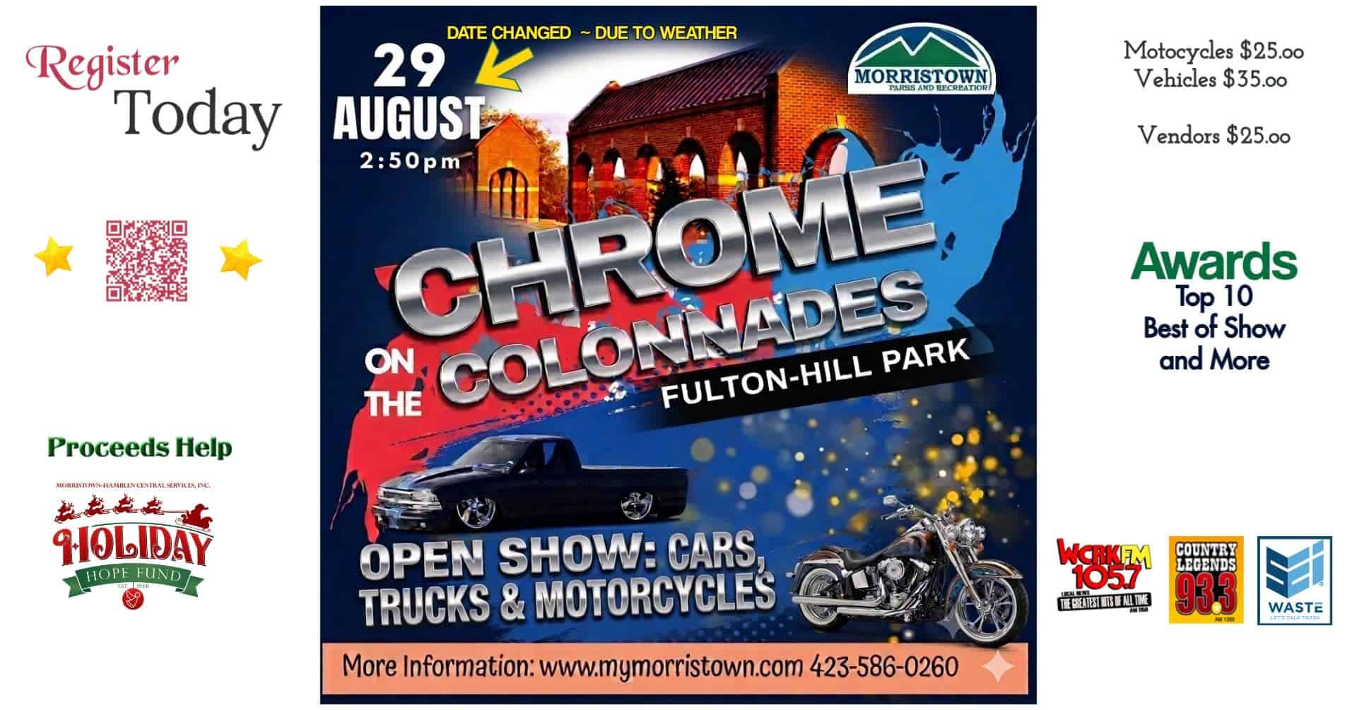 Chrome on the Colonnades event at Fulton-Hill Park in Morristown, TN on August 29, 2026