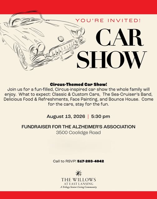 Circus-Themed Car Show event at 3500 Coolidge Road in East Lansing, MI on August 13, 2026