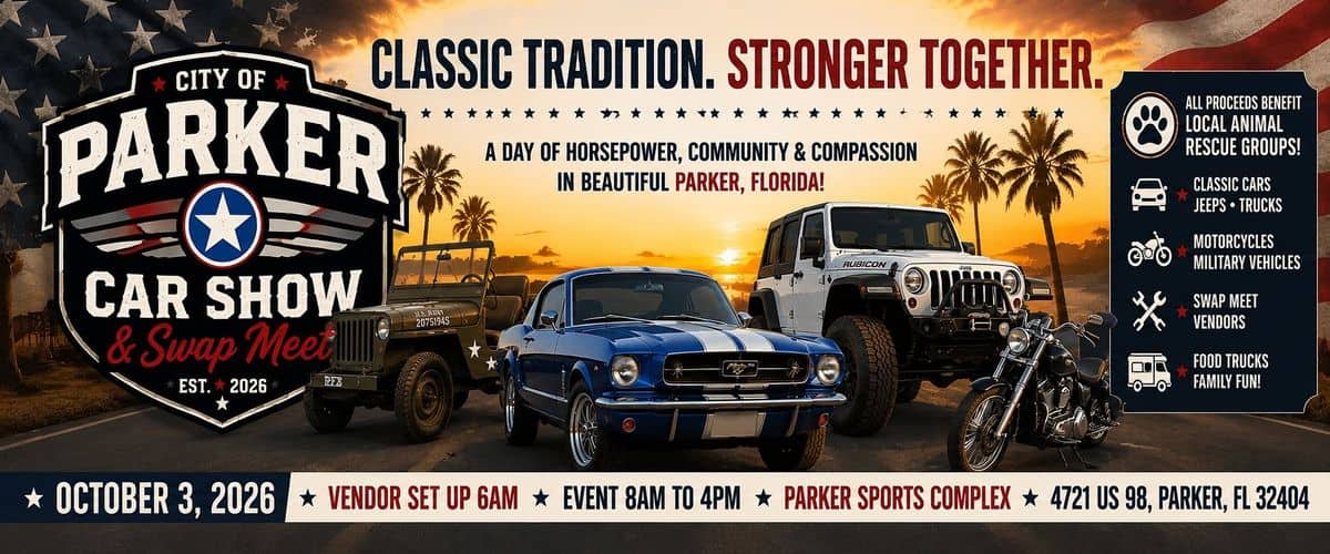 City of Parker Car Show & Swap Meet event at Parker Sports Complex in Parker, FL on October 3, 2026