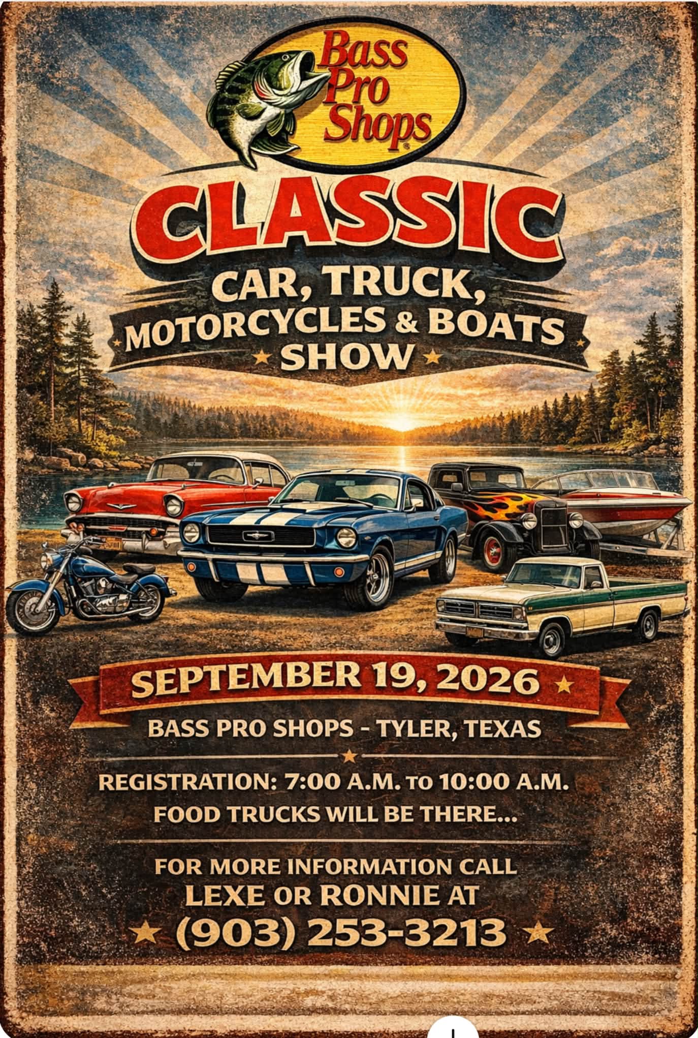 Classic Car, Truck, Motorcycles & Boats Show at Bass Pro Shops event at Bass Pro Shops in Tyler, TX on September 19, 2026