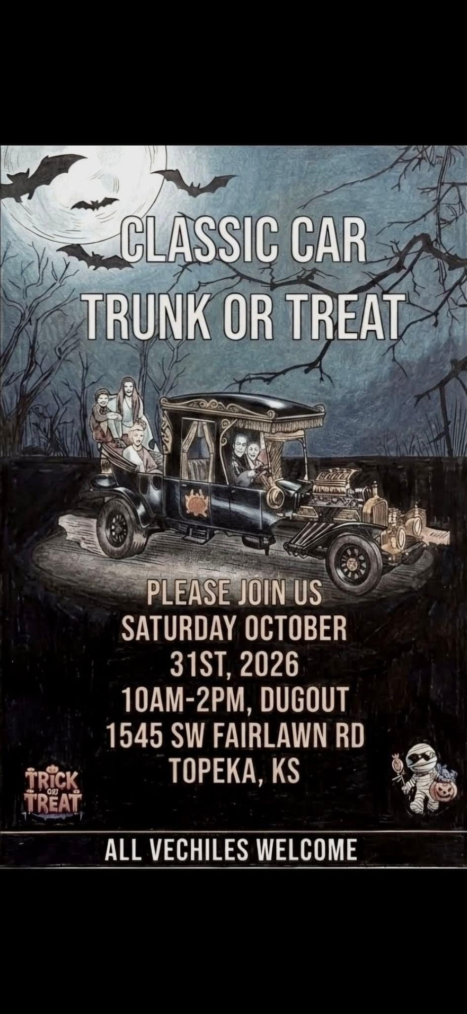 Classic Car Trunk or Treat event at Dugout in Topeka, KS on October 31, 2026