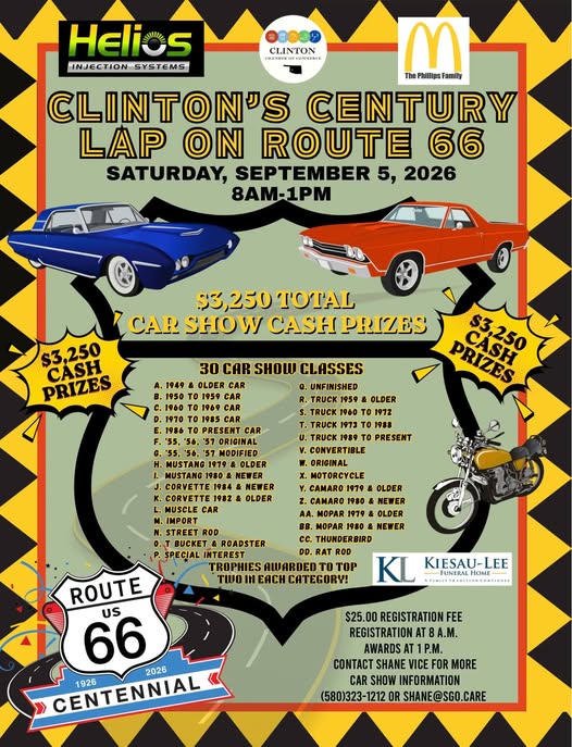 Clinton's Century Lap on Route 66 event at Frisco Avenue in Clinton, OK on September 5, 2026