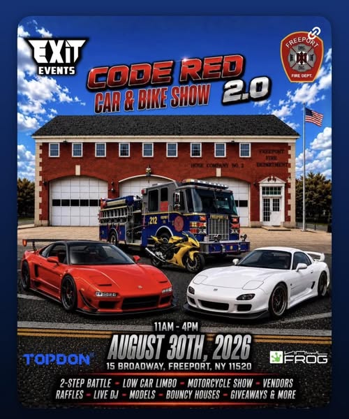 Code Red Car & Bike Show 2.0 event at 15 Broadway in Freeport, NY on August 30, 2026