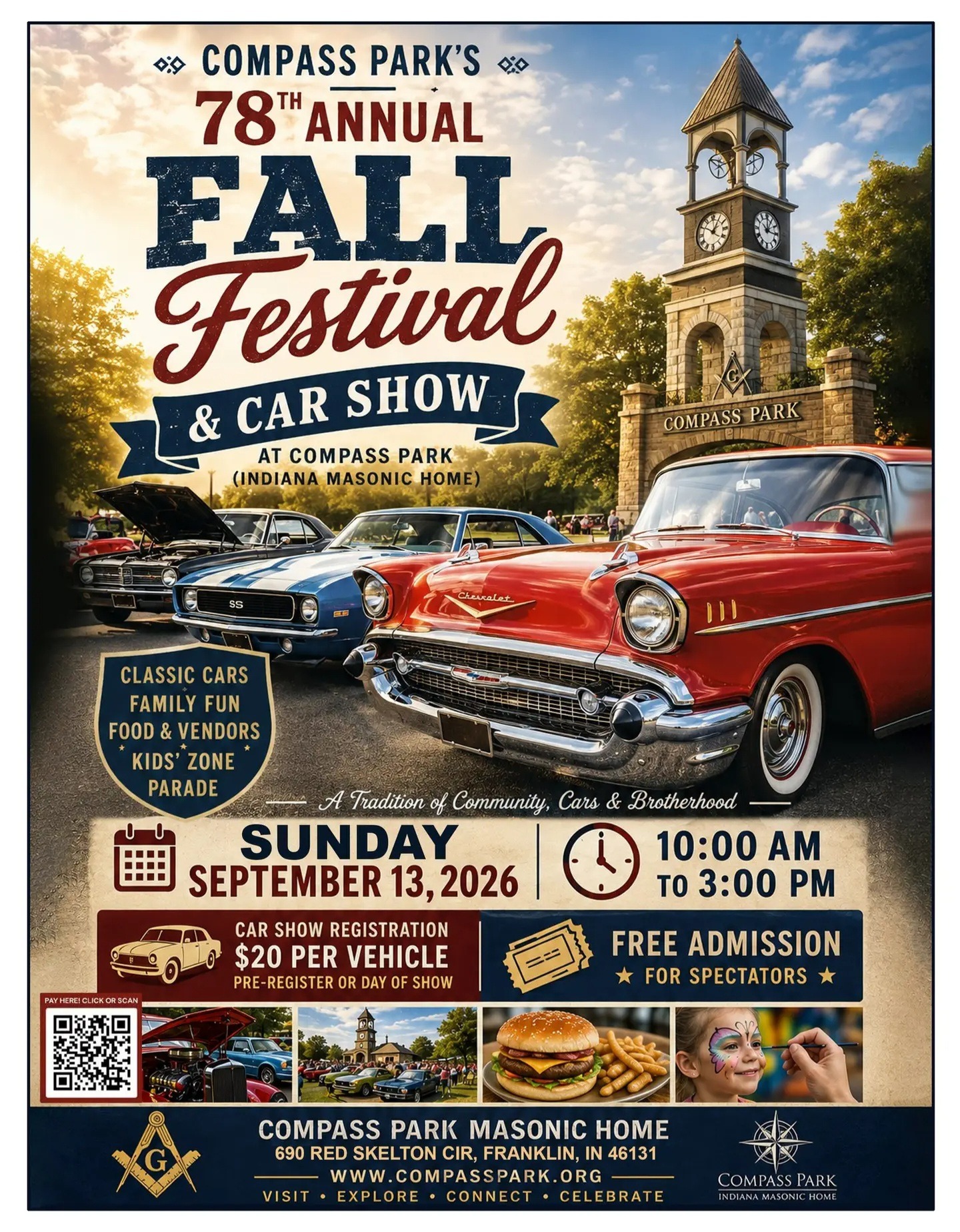 Compass Park's 78th Annual Fall Festival & Car Show event at Compass Park (Indiana Masonic Home) in Franklin, IN on September 13, 2026