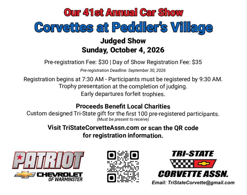 Corvettes at Peddler's Village event at Peddler's Village in Lahaska, PA on October 4, 2026
