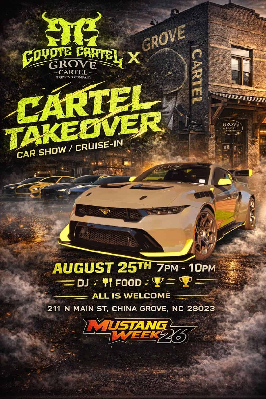 Coyote Cartel Cartel Takeover event at Grove Cartel Brewing Co. in China Grove, NC on August 25, 2026