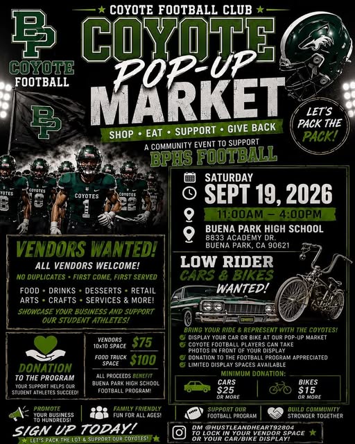 Coyote Pop-Up Market event at Buena Park High School in Buena Park, CA on September 19, 2026
