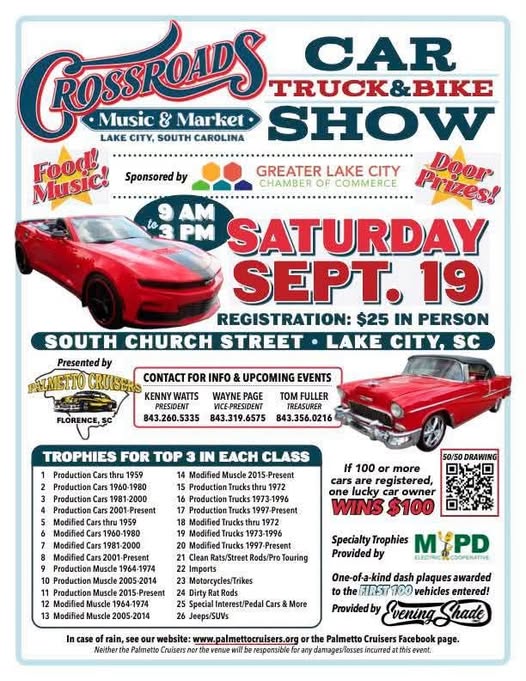 Crossroads Music & Market Car, Truck & Bike Show car show in Lake City, SC