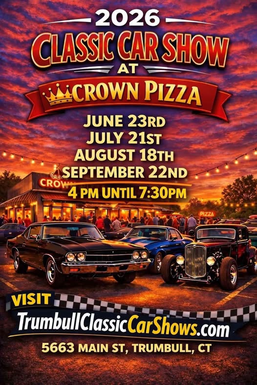 Crown Pizza Classic Car Show event at Crown Pizza in Trumbull, CT on September 22, 2026