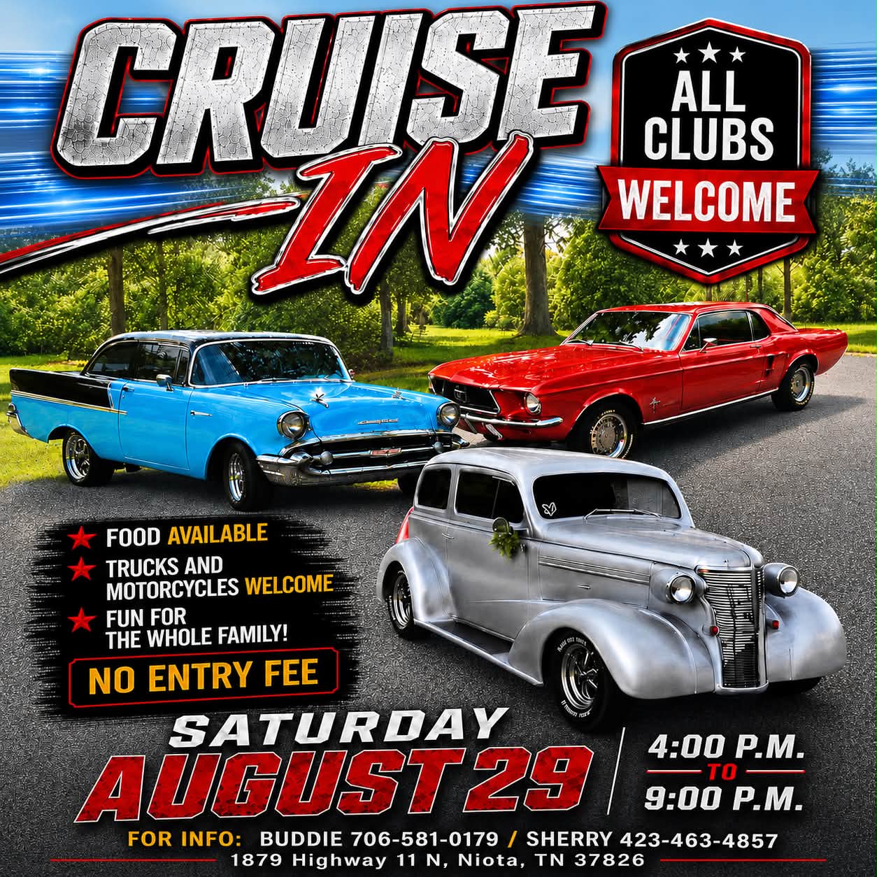 Cruise in - Niota TN event at 1879 Highway 11 N in Niota, TN on August 29, 2026