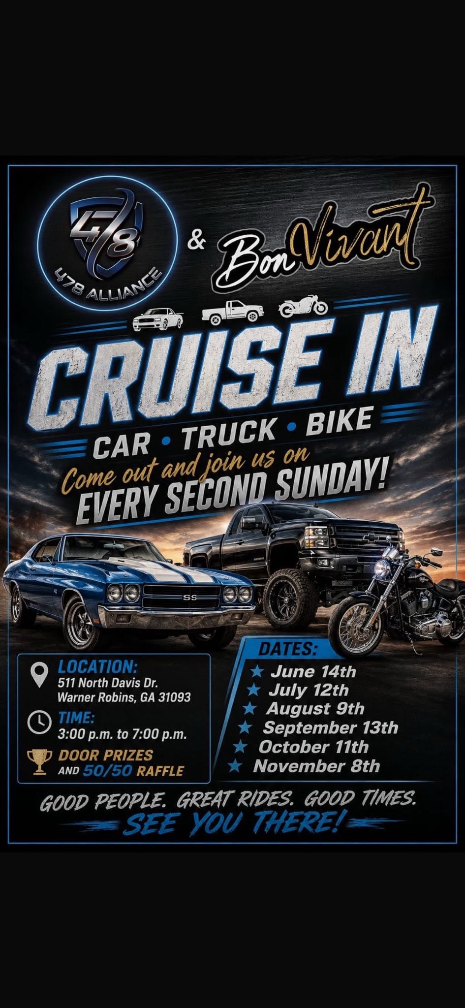 Cruise in event at 511 North Davis Dr. in Warner Robins, GA on August 9, 2026