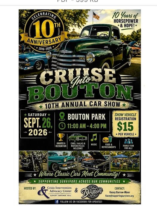 Cruise Into Bouton 10th Annual Car Show event at Bouton Park in Bouton, IA on September 26, 2026