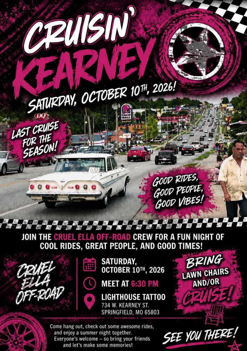 Cruisin' Kearney event at Lighthouse Tattoo in Springfield, MO on October 10, 2026