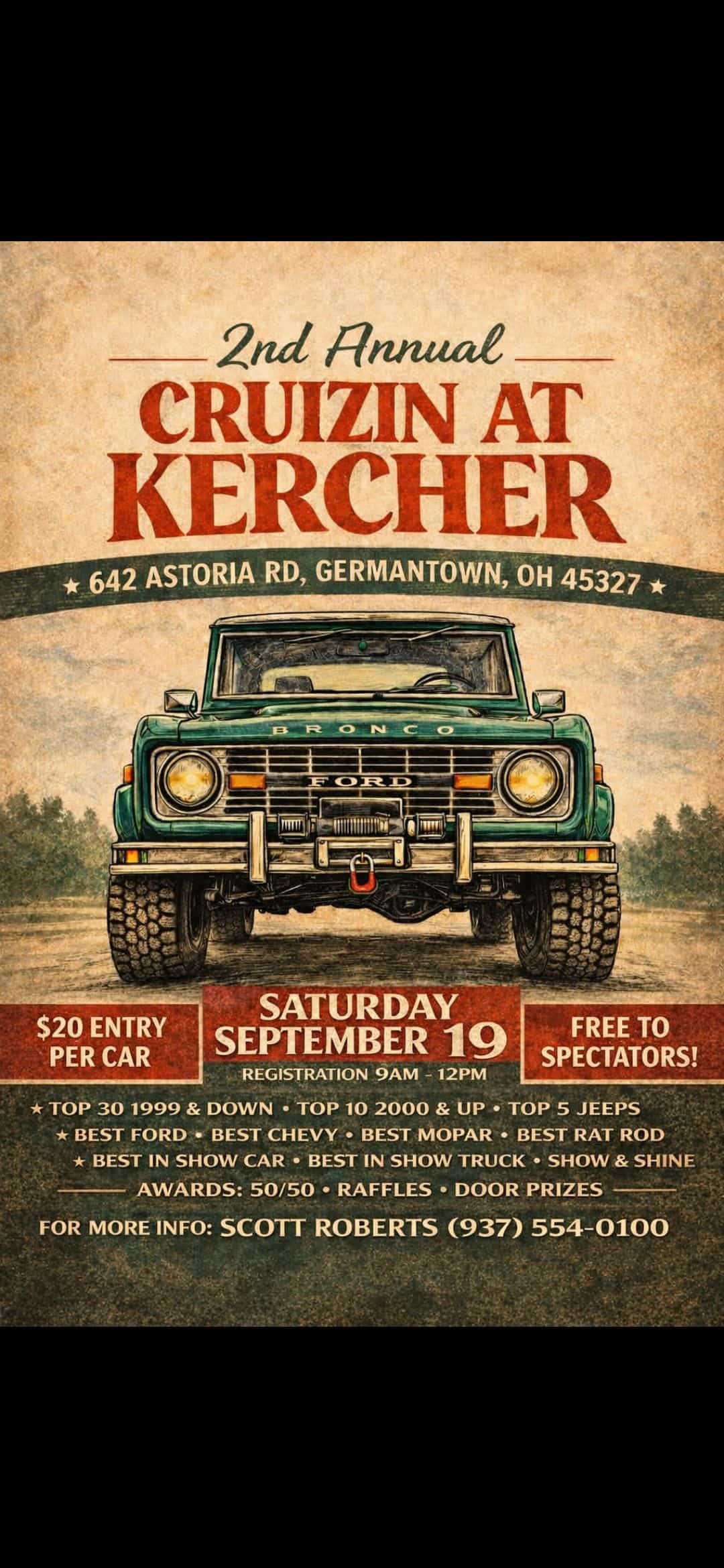 Cruizin at Kercher event at Kercher Park in Germantown, OH on September 19, 2026