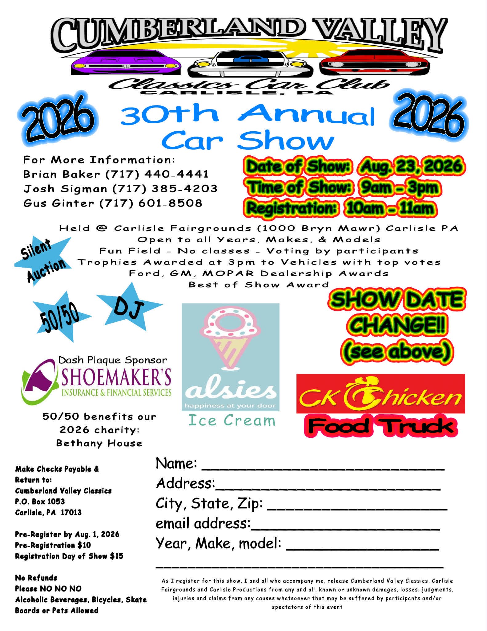 Cumberland Valley Classics Car Club 30th Annual Car Show event at Carlisle Fairgrounds in Carlisle, PA on August 23, 2026