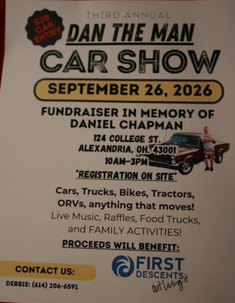 Dan the Man Car Show event at 124 College St. in Alexandria, OH on September 26, 2026