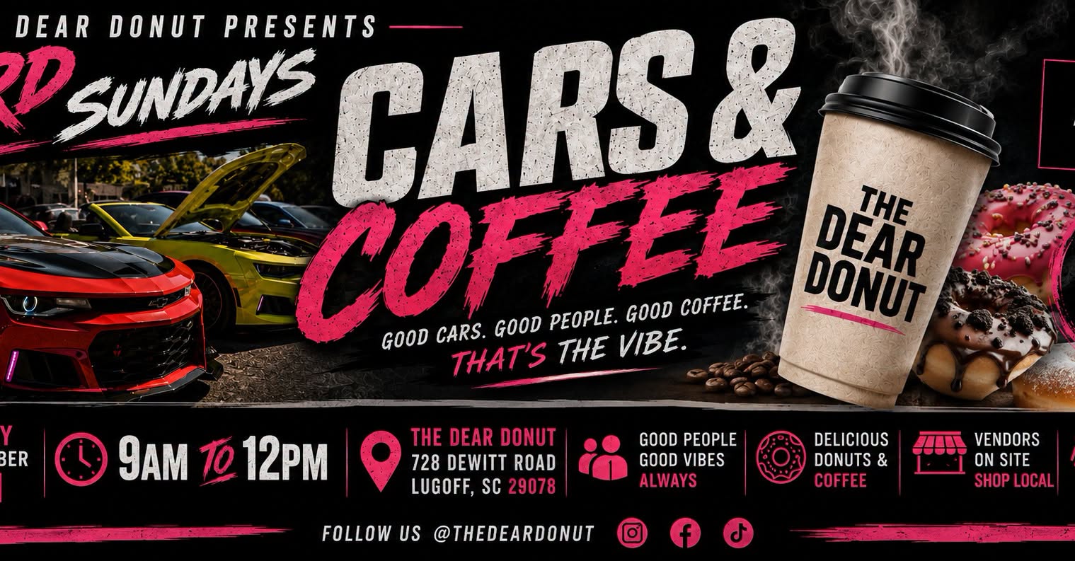 Dear Donut Sundays Cars & Coffee event at The Dear Donut in Lugoff, SC on August 30, 2026
