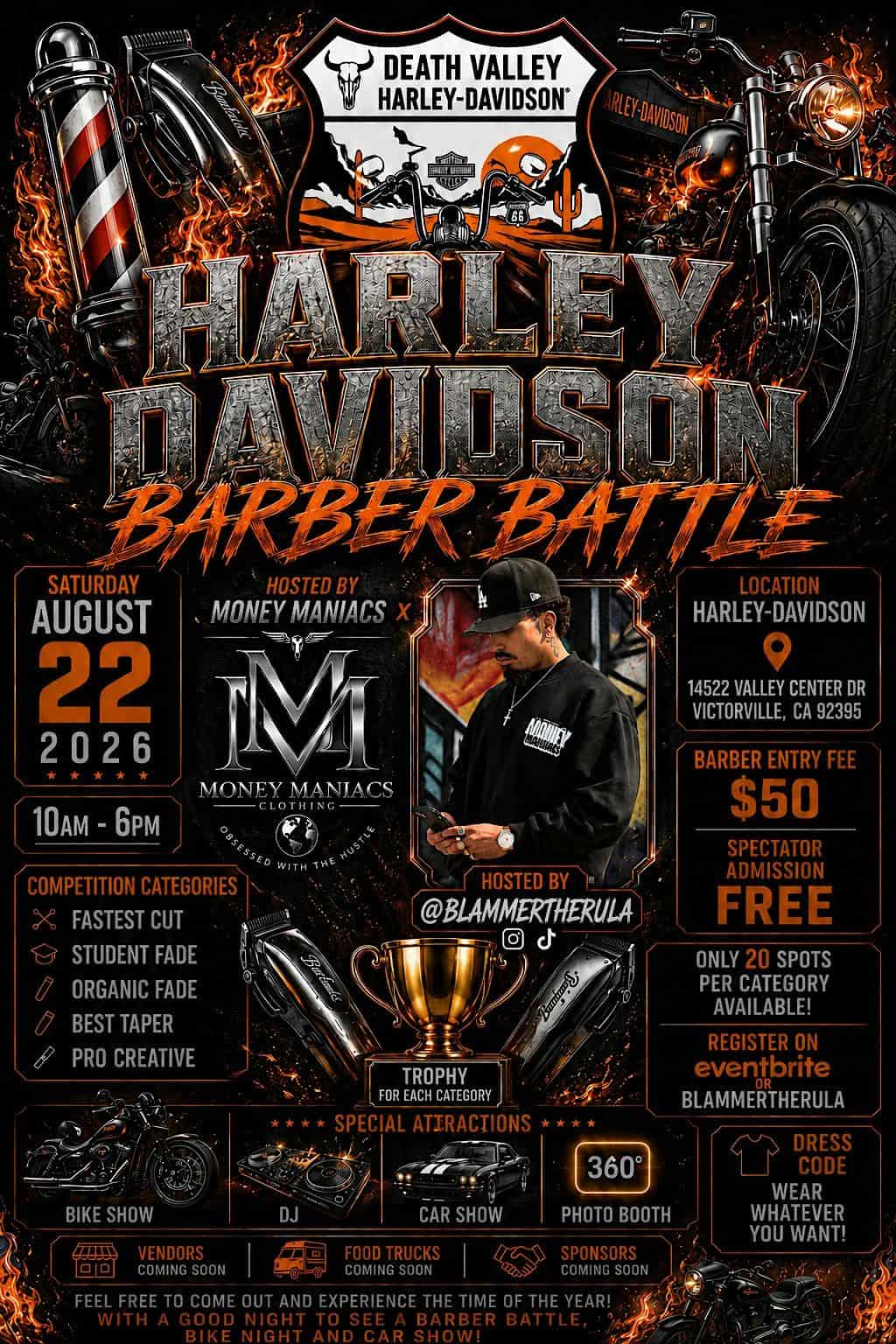 Death Valley Harley-Davidson Barber Battle event at Death Valley Harley-Davidson in Victorville, CA on August 22, 2026