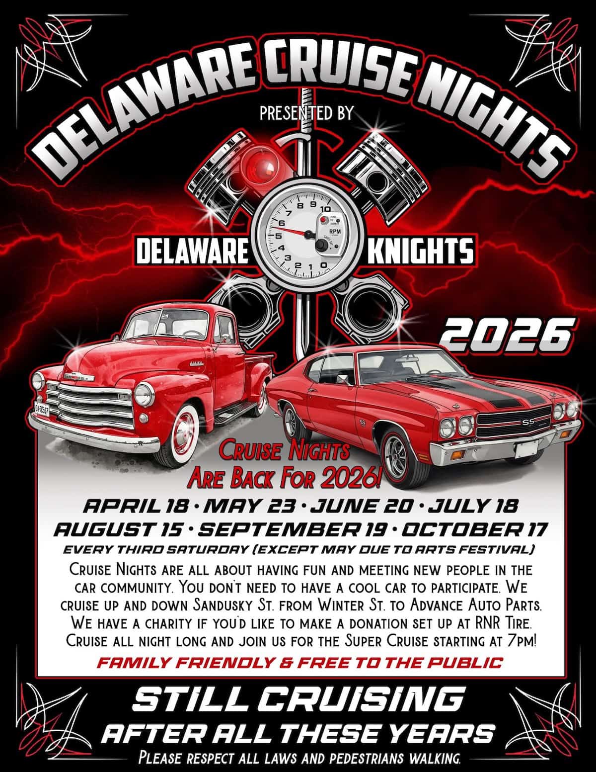 Delaware Knights Cruise Nights event at Sandusky Street in Delaware, OH on September 19, 2026