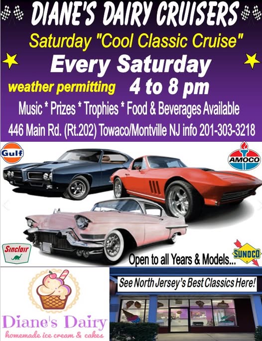 Diane's Dairy Cruisers Cool Classic Cruise event at Diane's Dairy in Montville, NJ on August 15, 2026