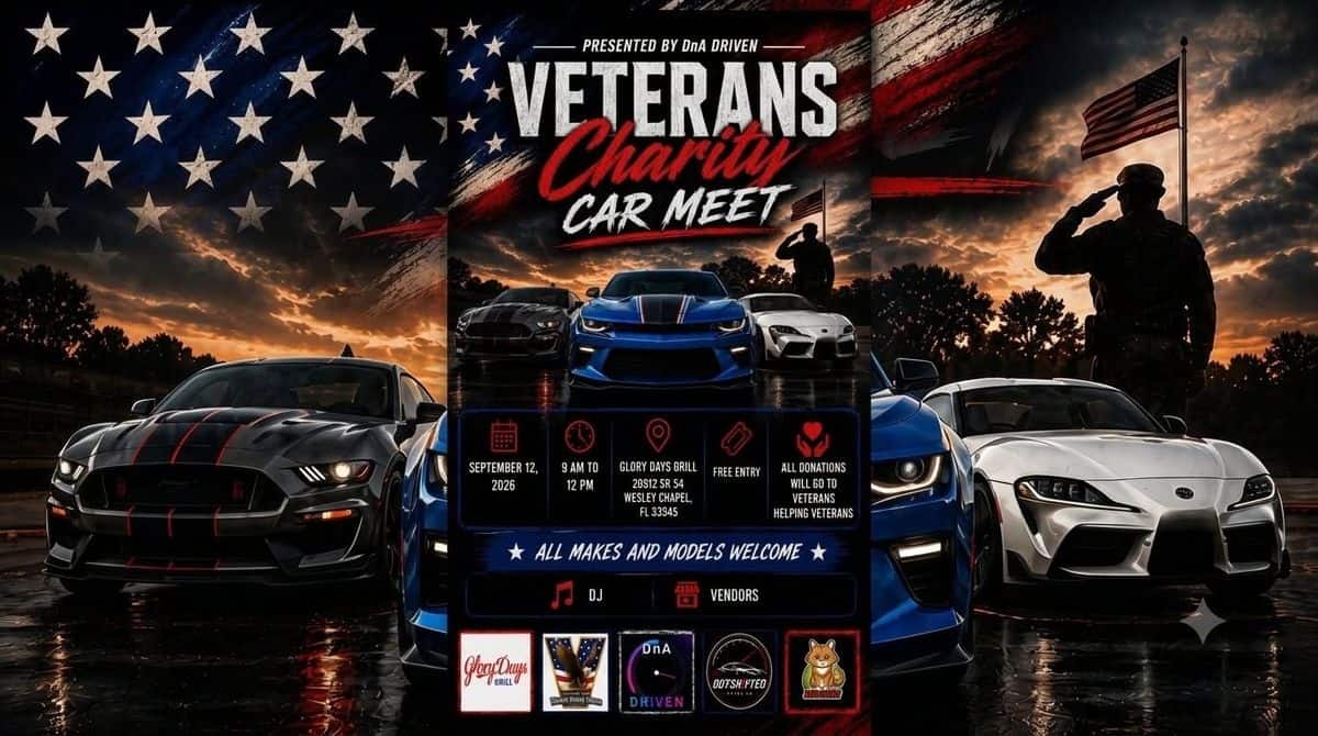 DnA Driven Veterans Charity Car Meet event at Glory Days Grill in Wesley Chapel, FL on September 12, 2026
