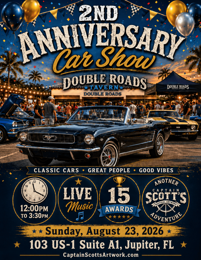 Double Roads Tavern 2nd Anniversary Car Show event at Double Roads Tavern in Jupiter, FL on August 23, 2026