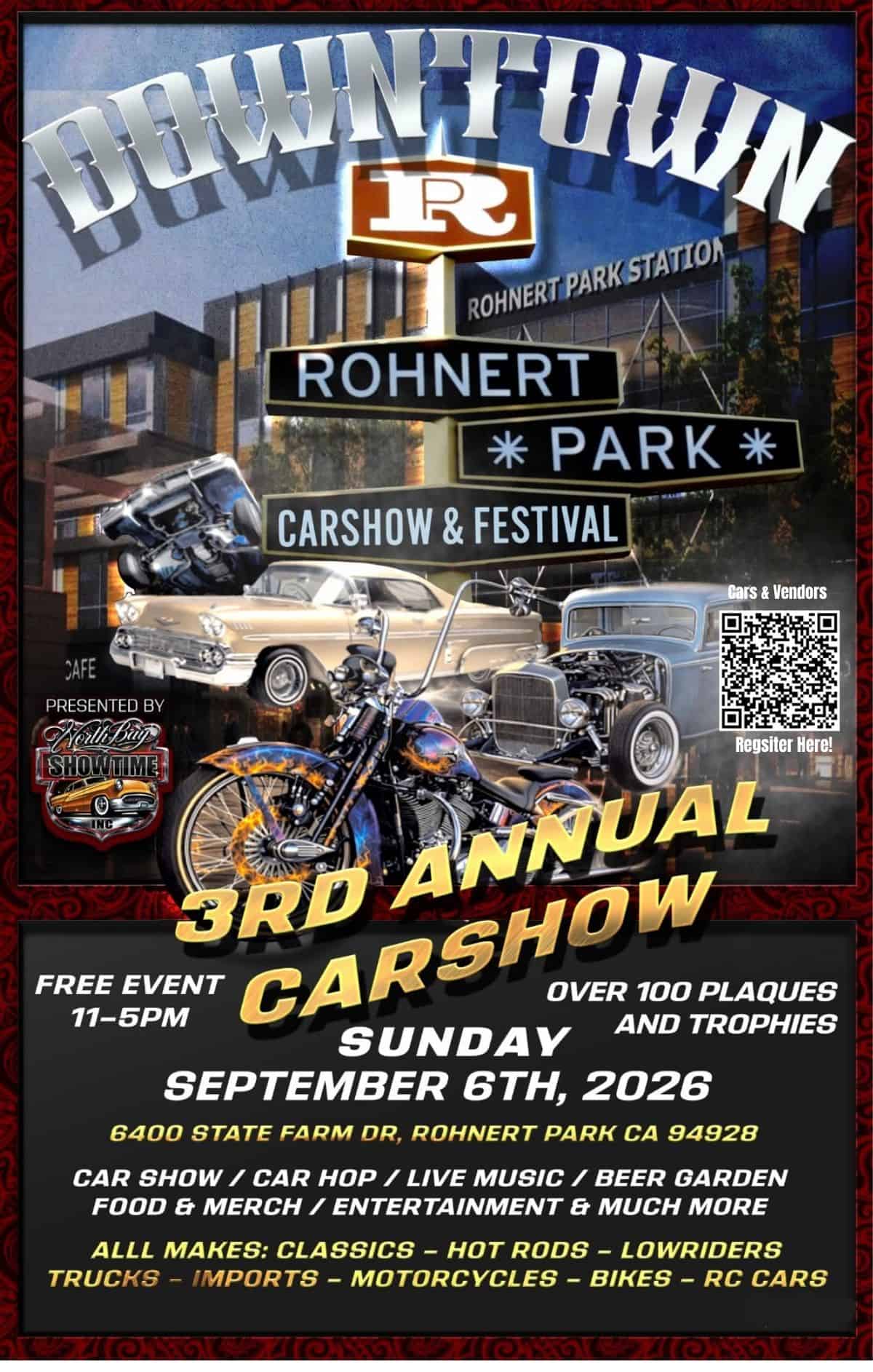 Downtown Rohnert Park 3rd Annual Car Show event at Downtown Rohnert Park in Rohnert Park, CA on September 6, 2026