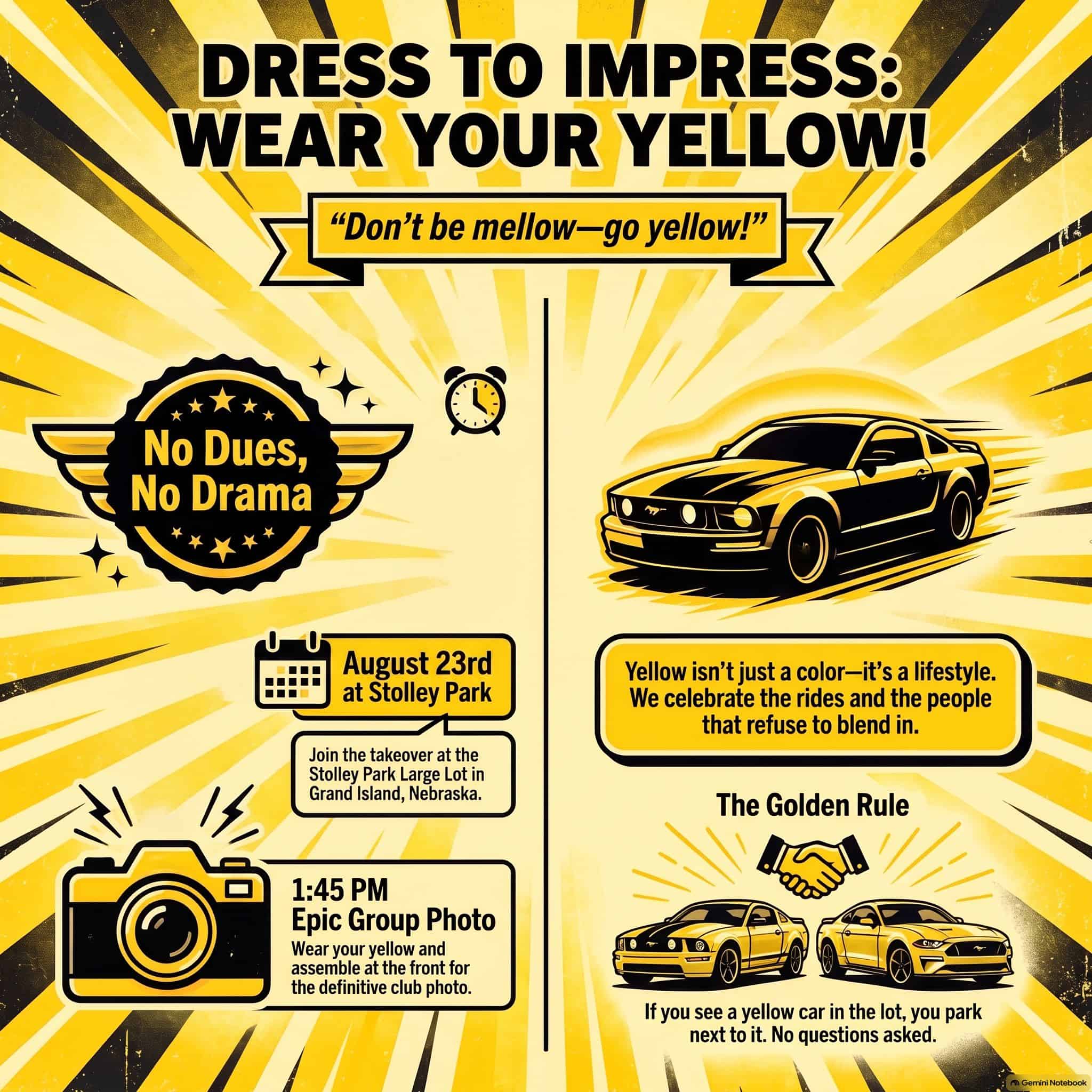 Dress to Impress: Wear Your Yellow at Stolley Park event at Stolley Park in Grand Island, NE on August 23, 2026