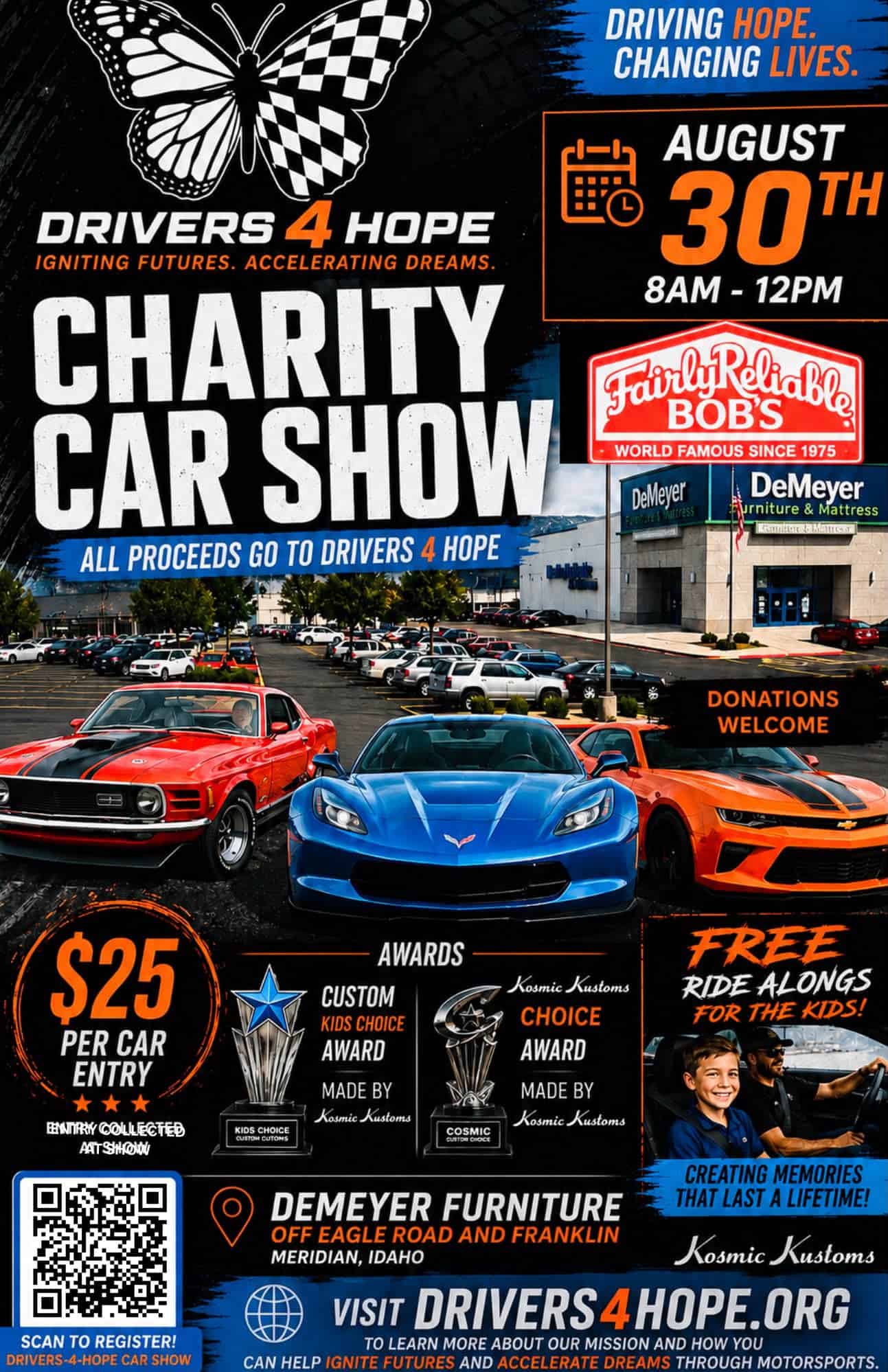 Drivers 4 Hope Charity Car Show event at DeMeyer Furniture in Meridian, ID on August 30, 2026