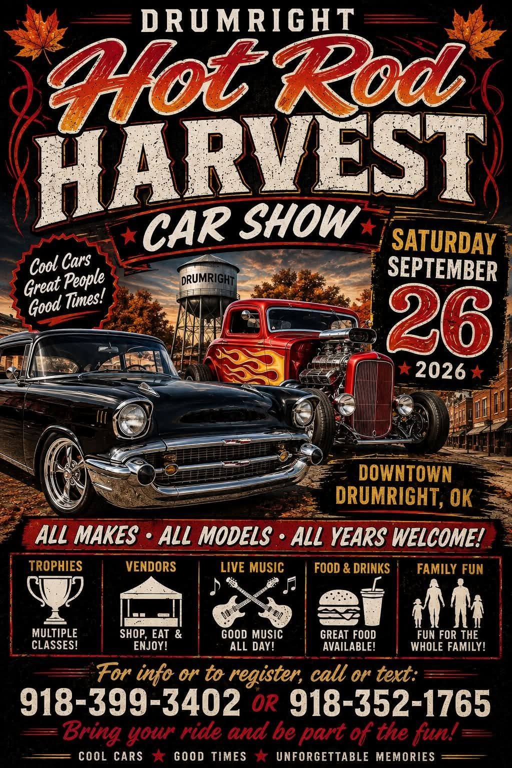 Drumright Hot Rod Harvest Car Show event at Downtown Drumright in Drumright, OK on September 26, 2026