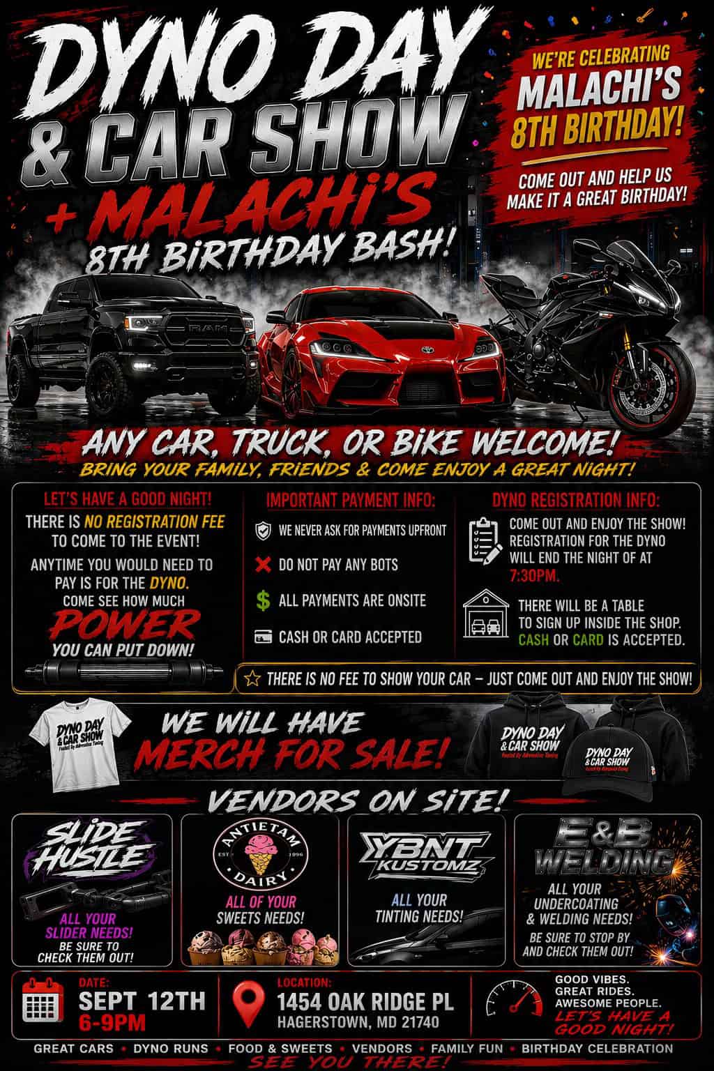 Dyno Day Showdown + Car Show event at 1454 Oak Ridge Pl in Hagerstown, MD on September 12, 2026