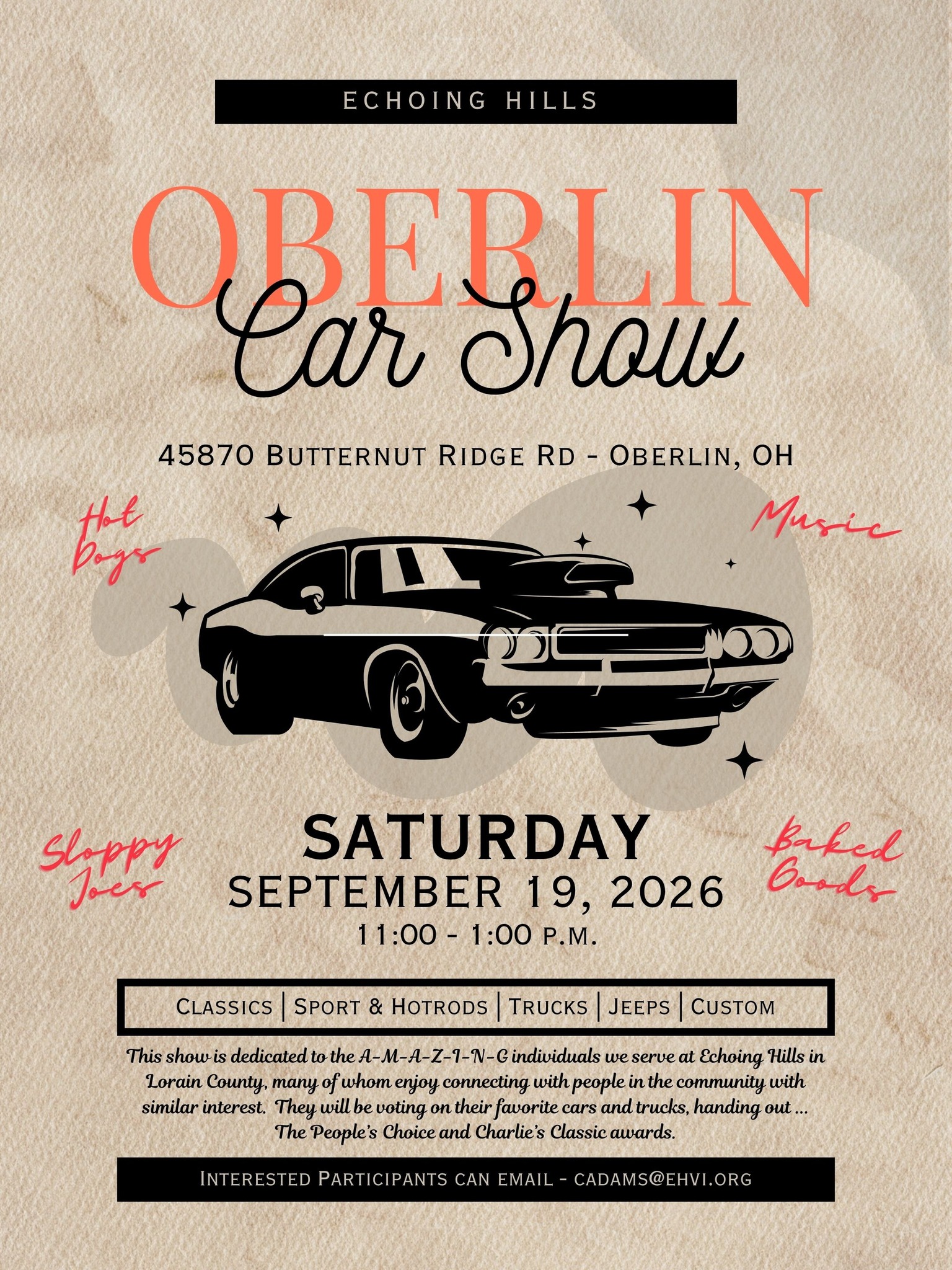 Echoing Hills Oberlin Car Show event at 45870 Butternut Ridge Road in Oberlin, OH on September 19, 2026