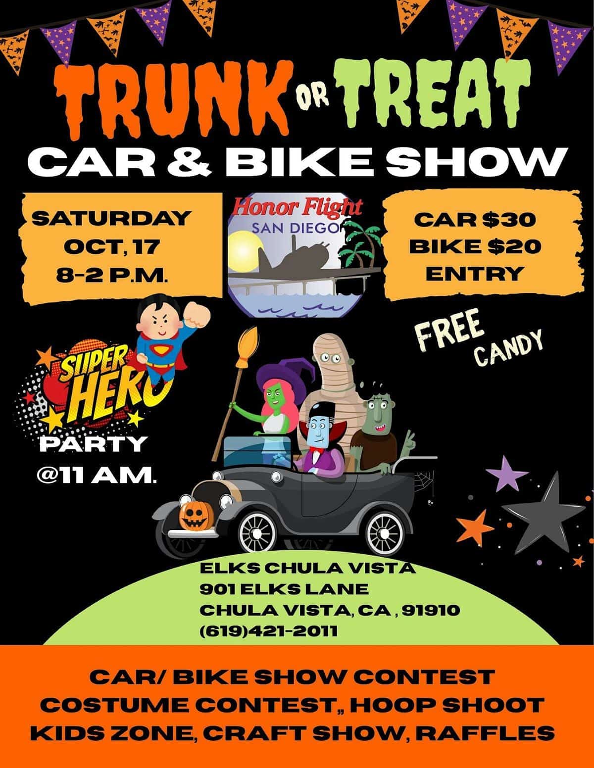 Elks Chula Vista Trunk or Treat Car & Bike Show event at Elks Chula Vista in Chula Vista, CA on October 17, 2026