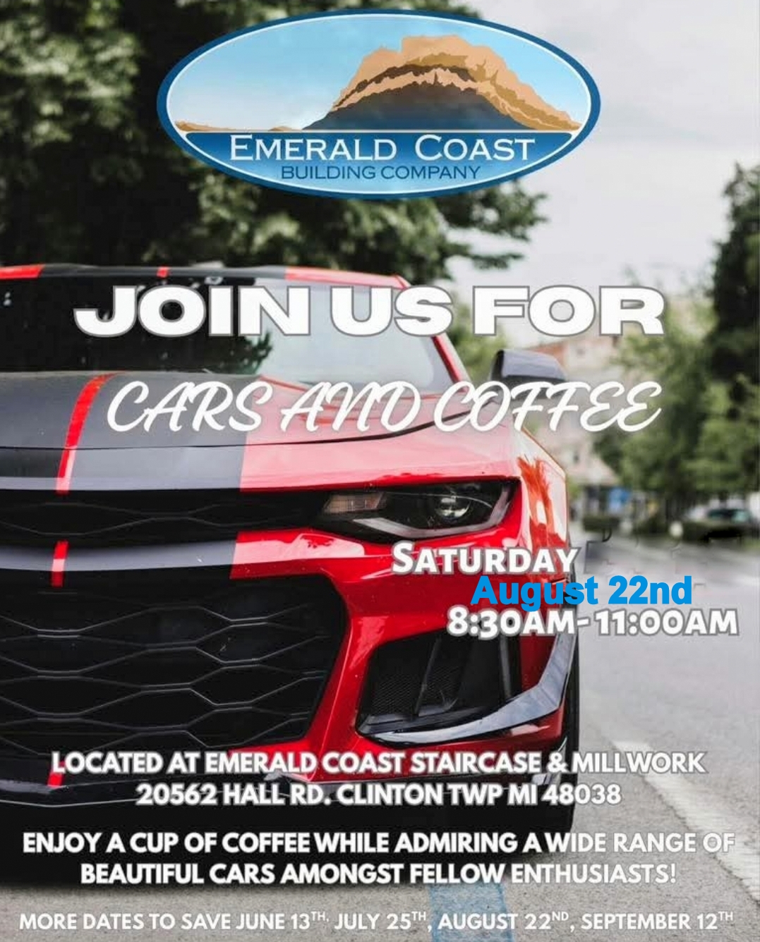 Emerald Coast Building Company Cars and Coffee event at Emerald Coast Staircase & Millwork in Clinton Township, MI on September 12, 2026