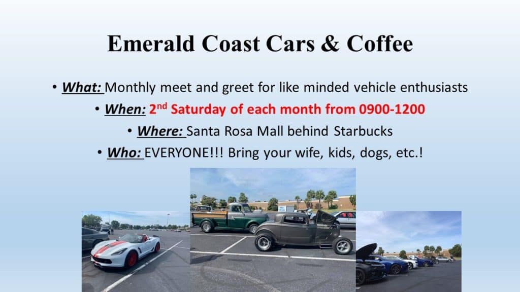 Emerald Coast Cars & Coffee event at Santa Rosa Mall in Mary Esther, FL on August 15, 2026