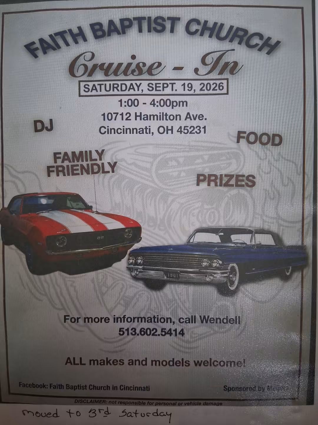 Faith Baptist Church Cruise-In event at Faith Baptist Church in Cincinnati, OH on September 19, 2026
