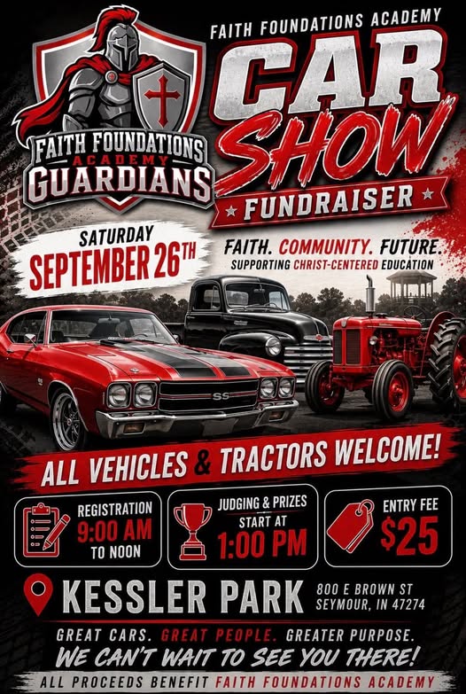Faith Foundations Academy Car Show Fundraiser event at Kessler Park in Seymour, IN on September 26, 2026