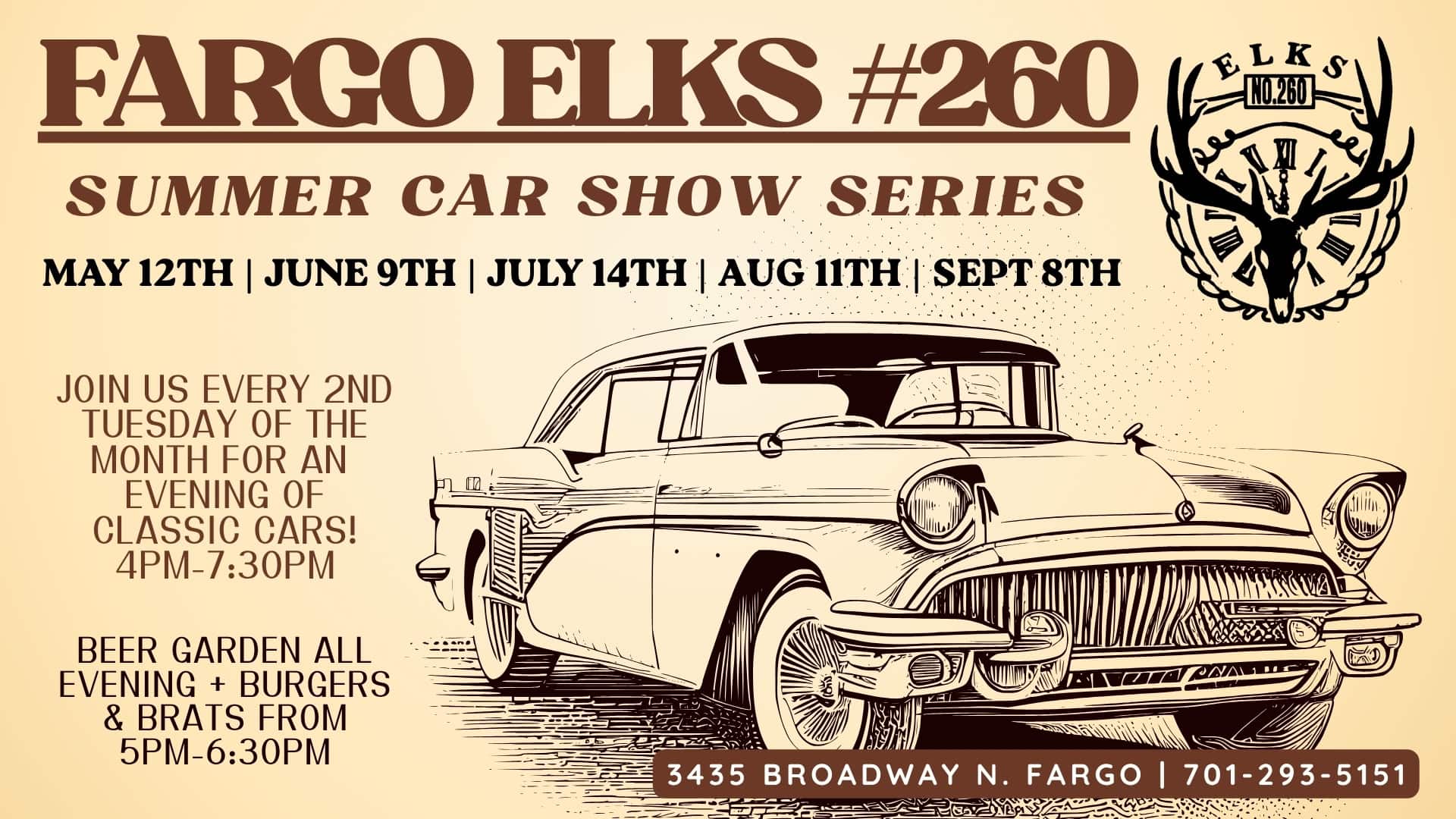Fargo Elks Summer Car Show Series event at Fargo Elks #260 in Fargo, ND on September 8, 2026