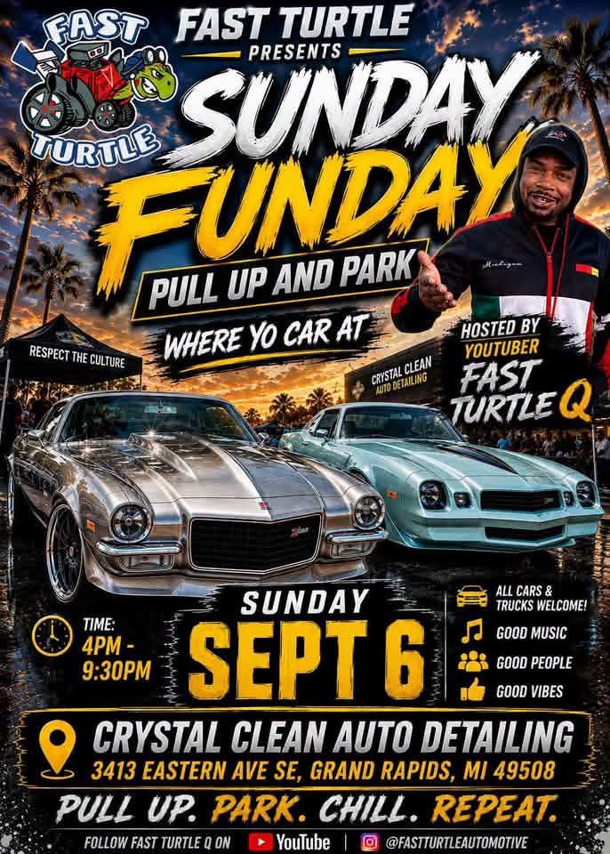 Fast Turtle Sunday Flunday event at Crystal Clean Auto Detailing in Grand Rapids, MI on September 6, 2026