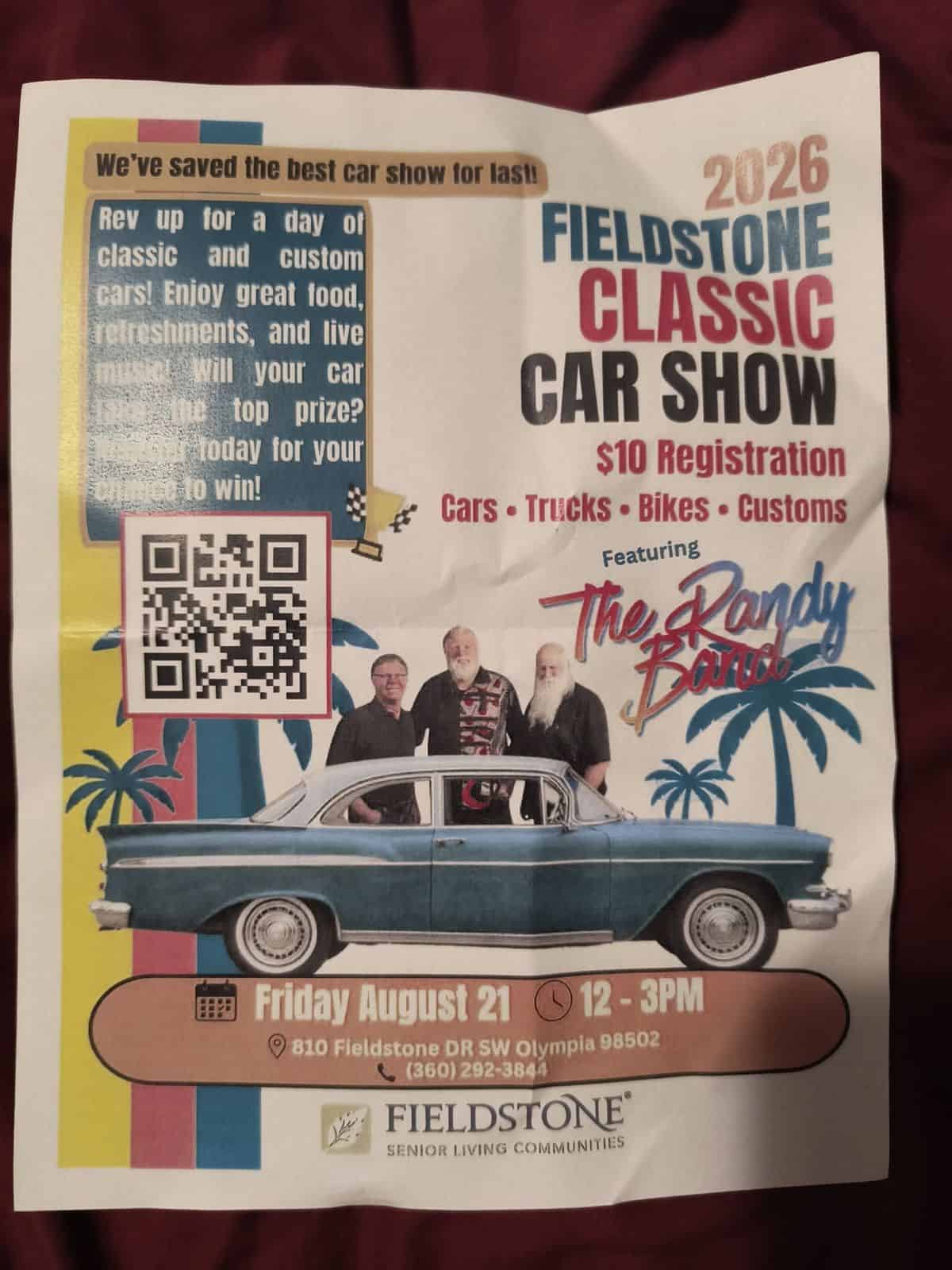 Fieldstone Classic Car Show event at Fieldstone of Olympia in Olympia, WA on August 21, 2026