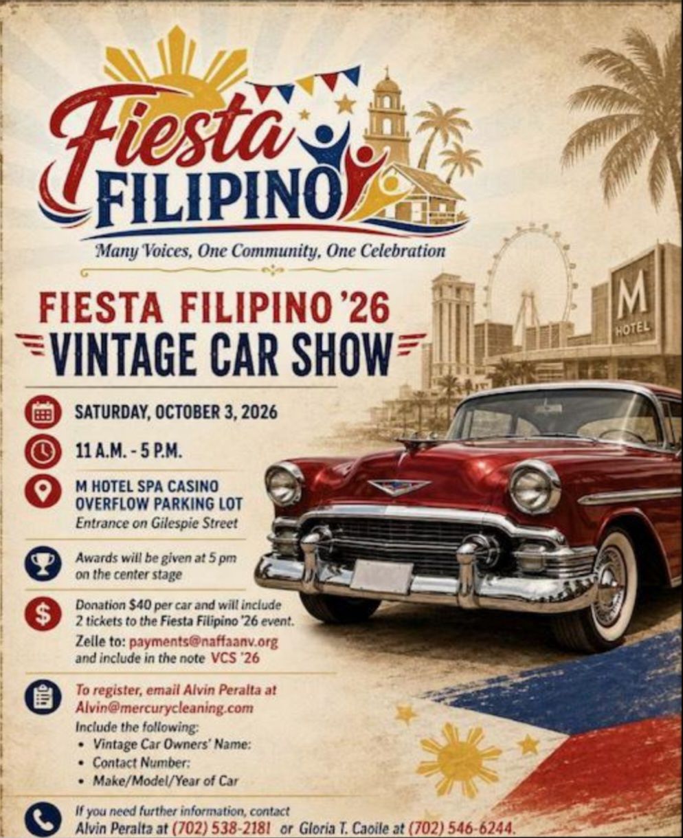 Fiesta Filipino '26 Vintage Car Show event at M Hotel Spa Casino in Las Vegas, NV on October 3, 2026