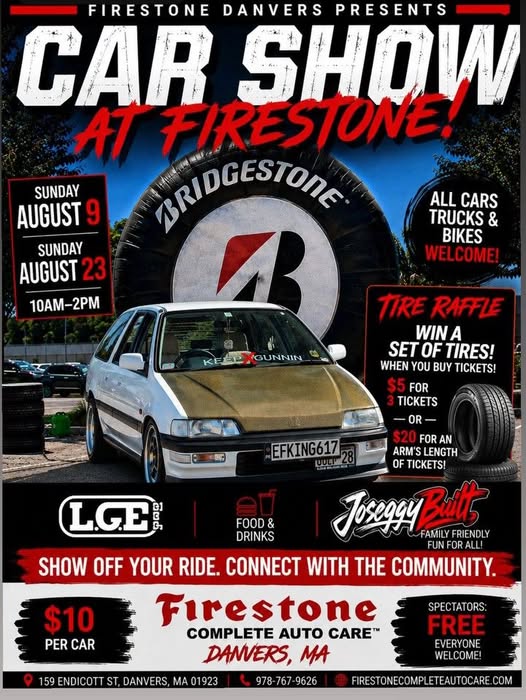 Firestone Danvers Car Show event at Firestone Complete Auto Care in Danvers, MA on August 23, 2026
