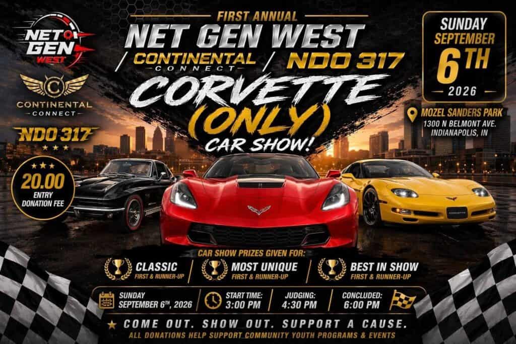 Net Gen West Continental Connect NDO 317 Corvette Car Show event at Mozel Sanders Park in Indianapolis, IN on September 6, 2026
