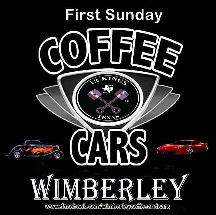 First Sunday Coffee & Cars Wimberley event at Blanco Brew in Wimberley, TX on September 6, 2026