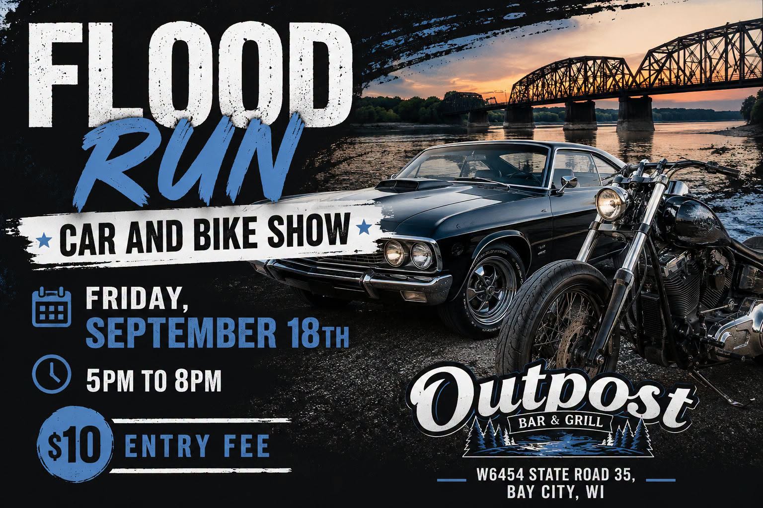 Flood Run Car and Bike Show event at Outpost Bar & Grill in Bay City, WI on September 18, 2026