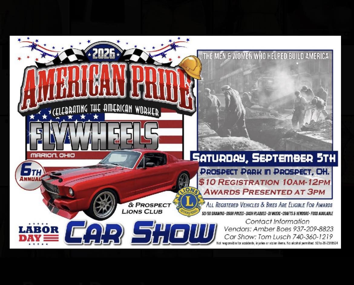 Flywheels American Pride Labor Day Car Show event at Prospect Park in Prospect, OH on September 5, 2026