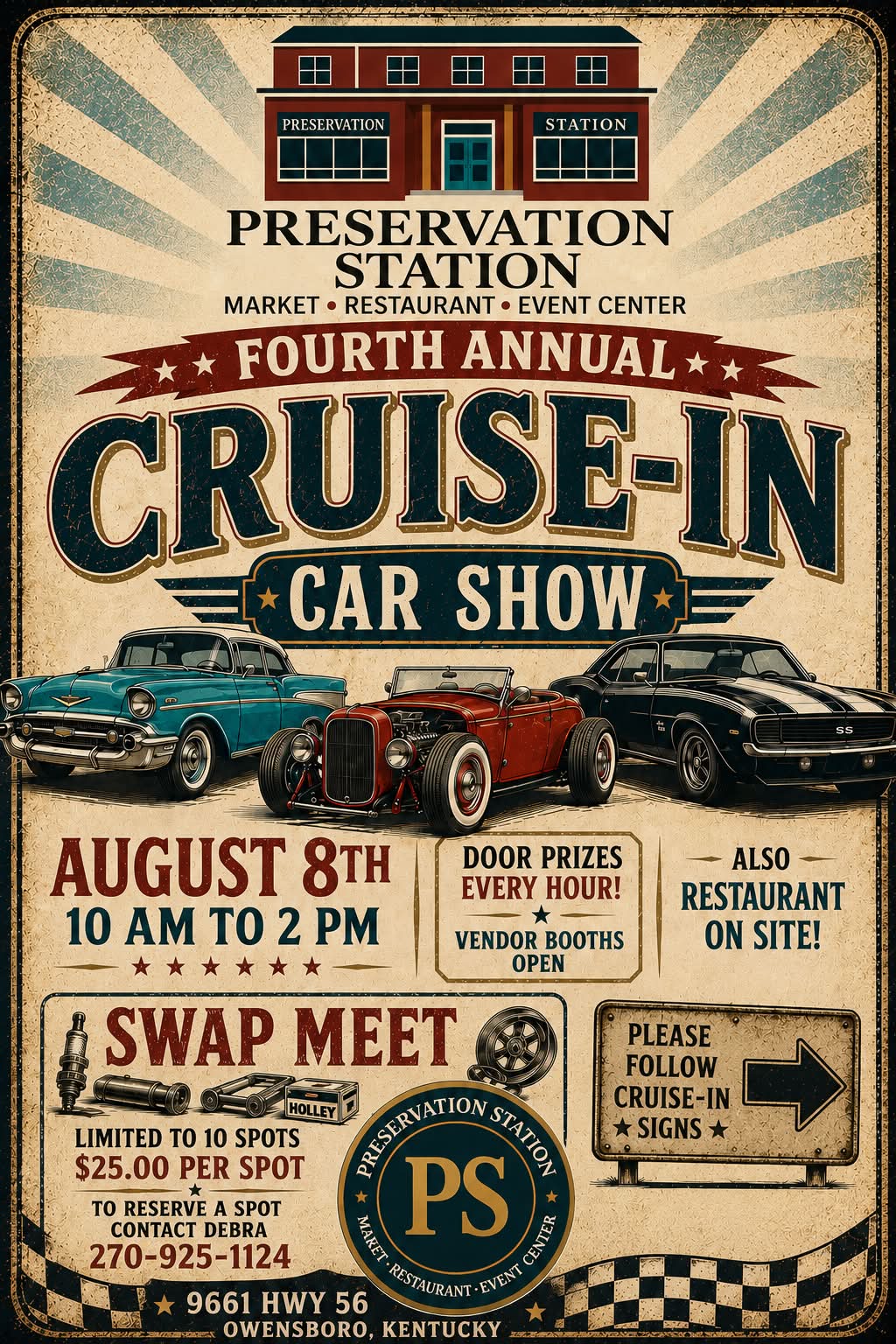 Fourth Annual Preservation Station Cruise-In Car Show event at Preservation Station in Owensboro, KY on August 8, 2026