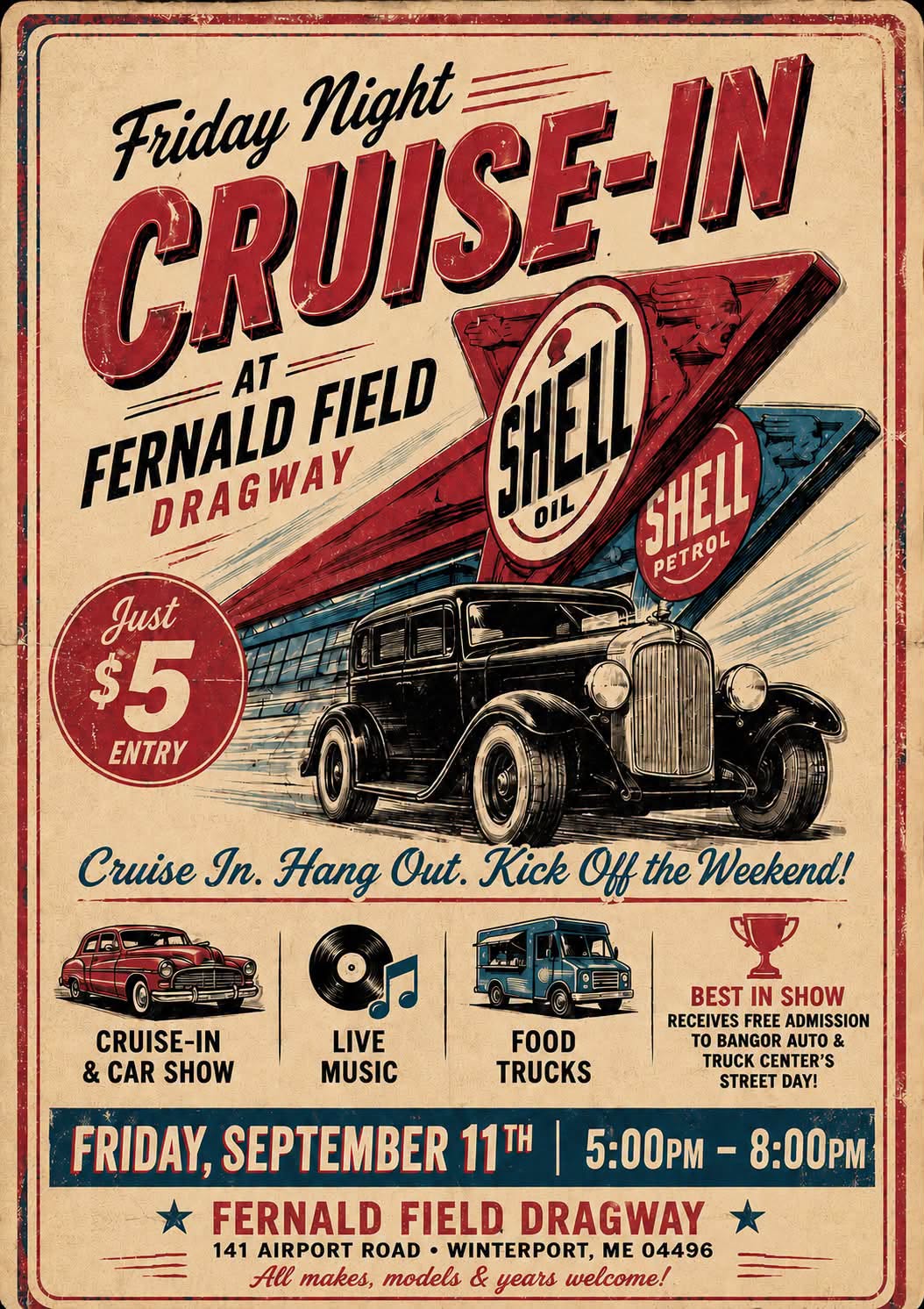 Friday Night Cruise-In at Fernald Field Dragway event at Fernald Field Dragway in Winterport, ME on September 11, 2026
